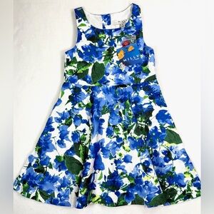 NWT MILLY Mommy and Me Girls' Blue Floral Pleated A-Line Fit‎ & Flare Dress 4